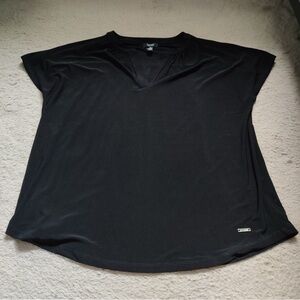 Jones New York Black Short Sleeve Tee Notch Neck